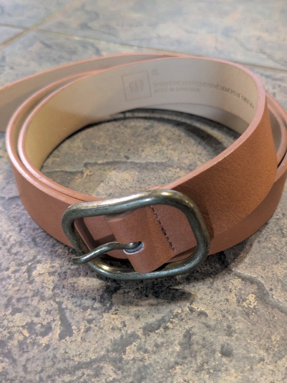 Gap Synthetic Leather Camel Brown Belt with Metal Buckle - Size XL